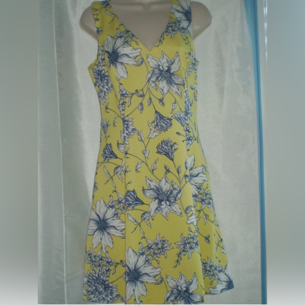 Vince Camuto Yellow and Blue Floral Asymmetrical Dress